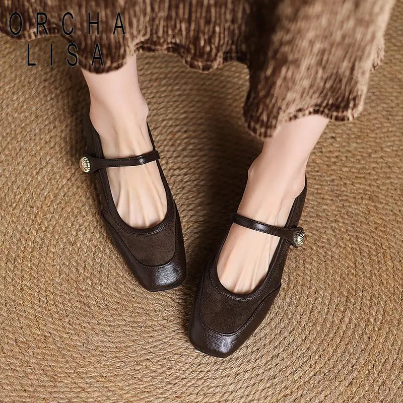 

Женские туфли-мэри-джейн ORCHA LISA коричневые, с квадратным носком, на липучке, из замши и флокированной кожи, мягкие, большие размеры 41, 42, 43, ручная работа