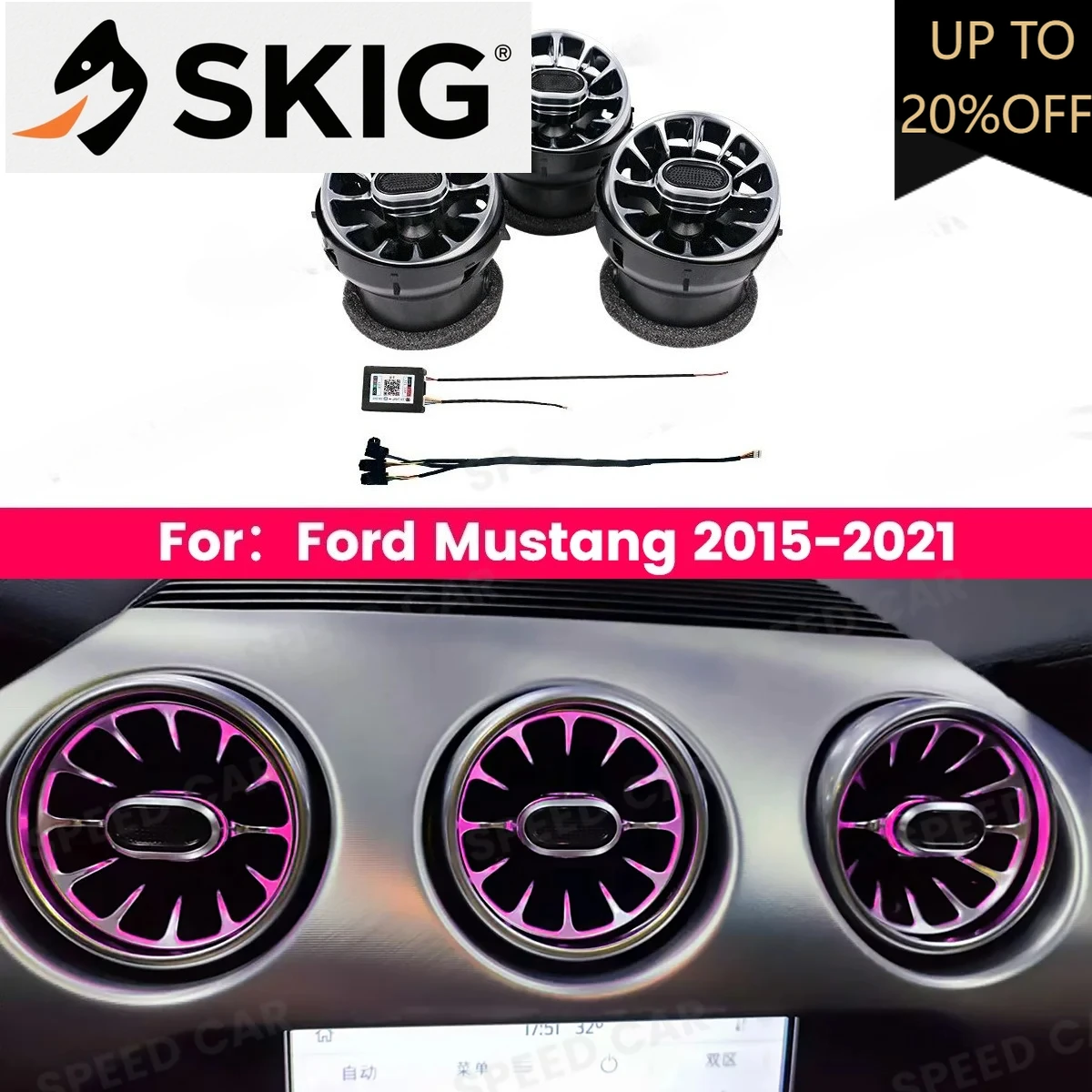 

256 Color Vent Ambient light For Ford Mustang Car New 2015-2021 Dashboard Air Conditioning Turbine LED Air Outl Decorative ligh