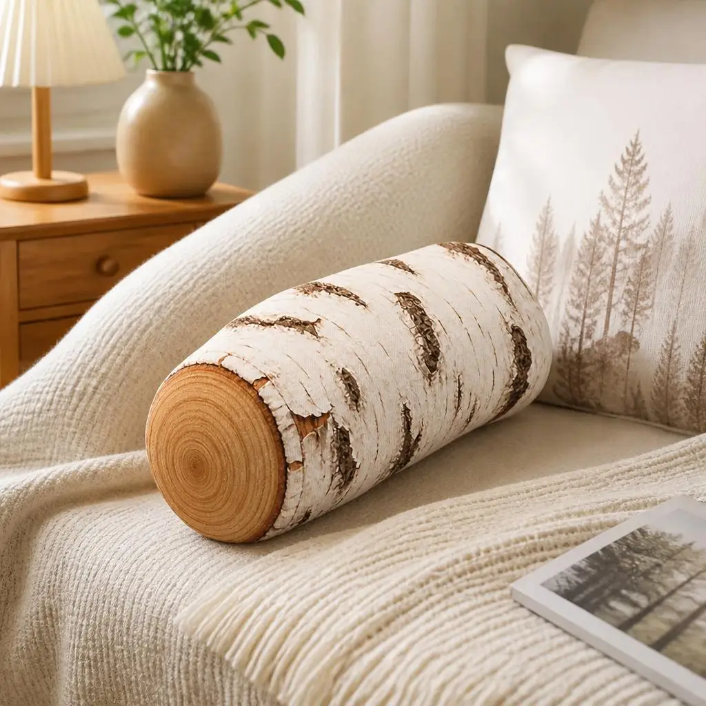 White Birch Log Shaped Pillow Stuffed Cushion Rustic Woodland Throw Pillow for Sofa Cabin Lodge Home Decor Housewarming Gift