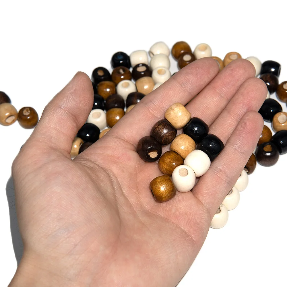 100PCS 9x10mm Polished Maple Wooden Beads,Large Hole Round Wood Spacers,Handmade Keychain Bag Pendant Craft Accessories