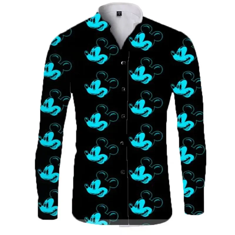 Disney Mickey Long Sleeve Shirt Fall New Casual Button Long Sleeve Shirt Disney Donald Duck and Goofy 3D Fashion Men\'s Lapel Top