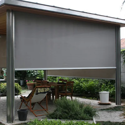 Water Proof Automatic Outdoor Screen Window Motorized Outdoor Balcony Roller Blind Cortinas Para Exterior PVC Patio Screen Custo