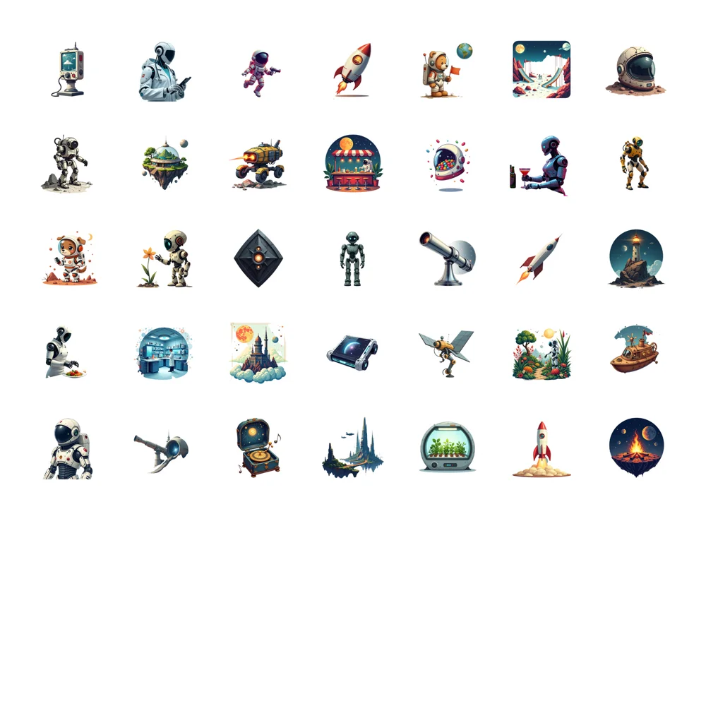 Multicolor Astronaut, Robot & Space Stickers - Waterproof Vinyl Decals for Laptops, Notebooks & More! Sci-fi & Cartoon Designs.