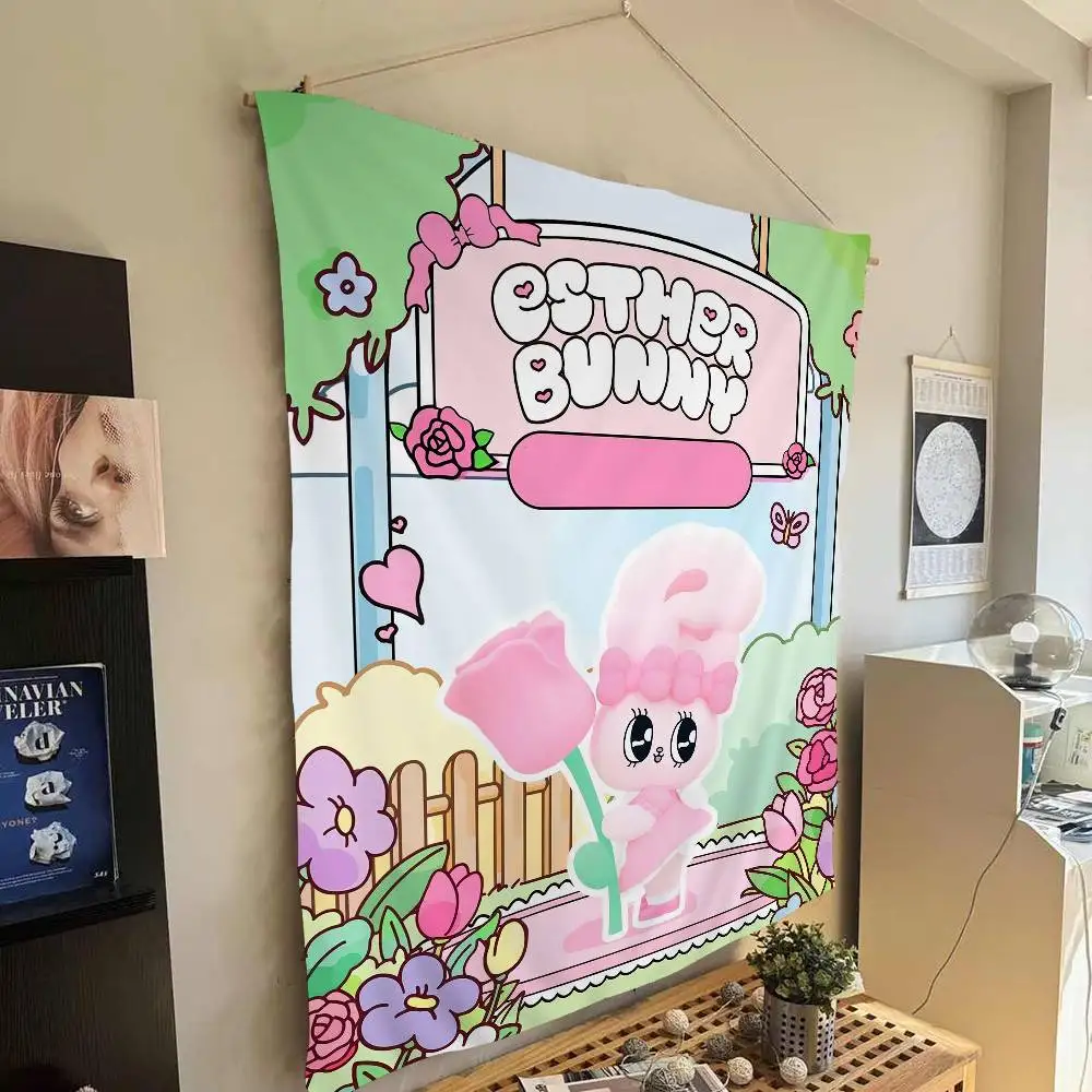 Niedlicher Esther-Hase-Kaninchen-Cartoon-Wandteppich, Wandbehang, Dekoration, Haushalt, Heimdekoration