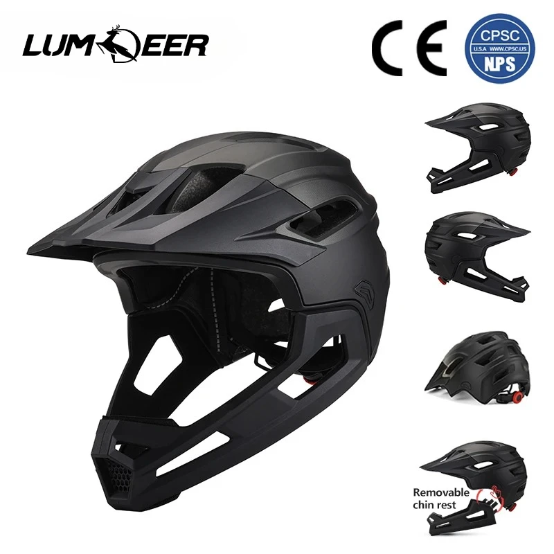 LUMDEER Black Anti-Impact Bicycle Helmet Mtb with Visor Full Face Sports In-Mold DH MTB Bicycle Helmet Casque Moto Cross image 3