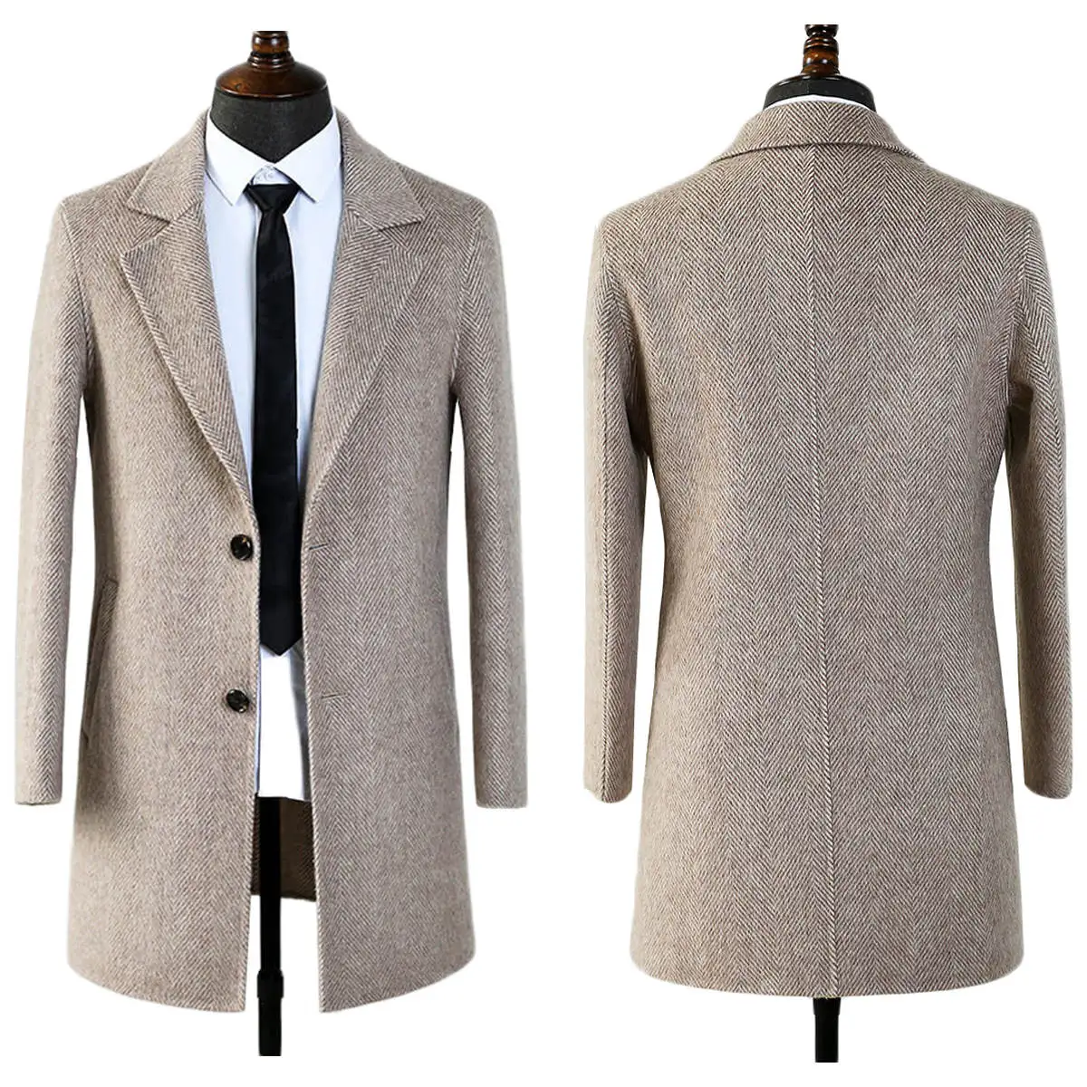 Simple Men Long Coat Notched Lapel Wool Blends Overcoat Single Breasted Winter Warm Plus Size Fashion Suits Customized