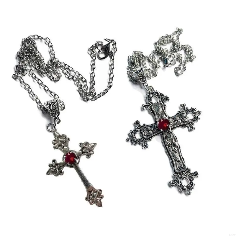  2pcs Crucifix Pendant Necklace Gothic Neckchain Handcrafted Chain Pendant Choker Daily Wear Jewelry Unisex Accessory