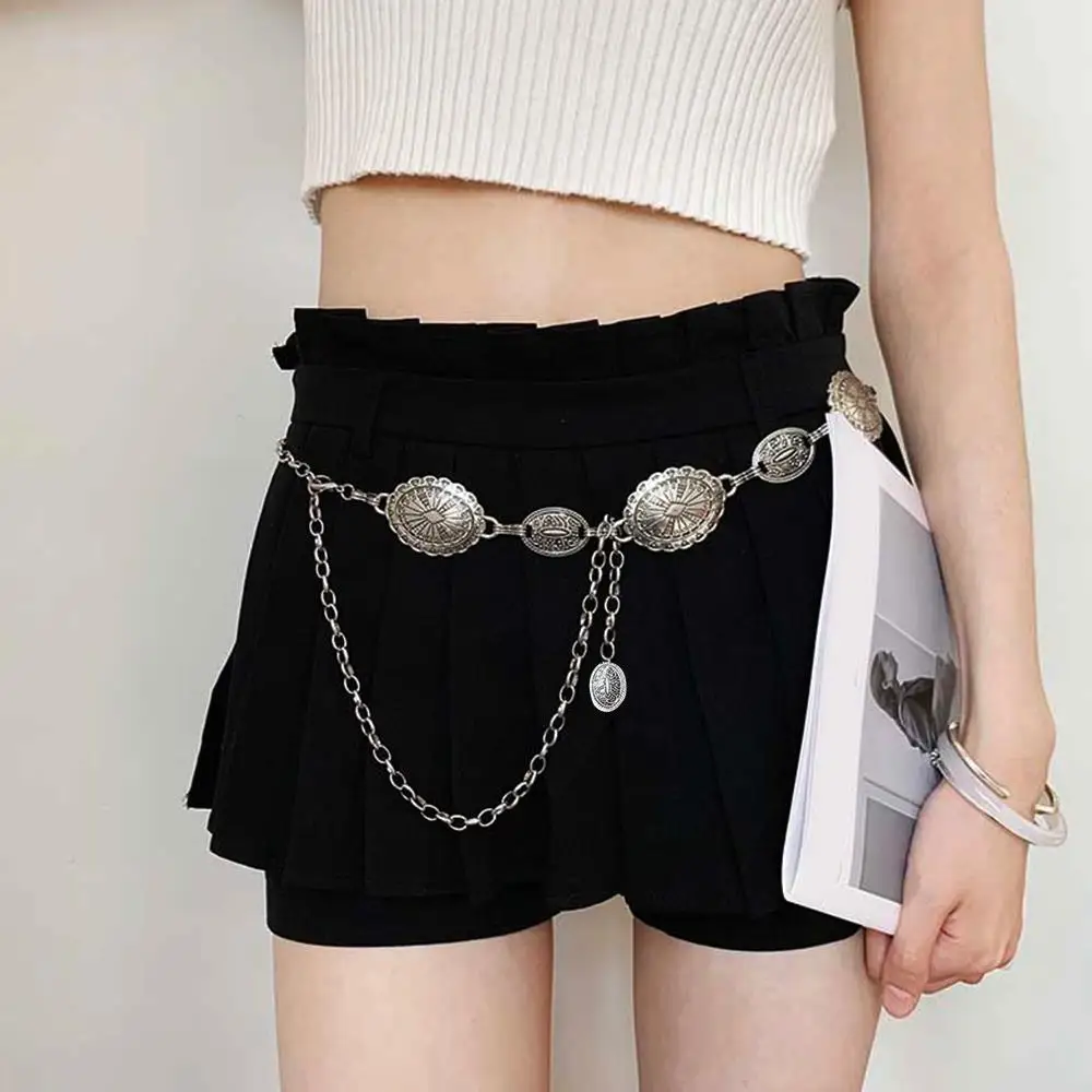 هندسية دائرة الخصر ختم الزخرفية رقيقة حزام قابل للتعديل الجسم مجوهرات الذهب والفضة محفورة الرجعية نمط حزام على شكل سلسلة بسيطة