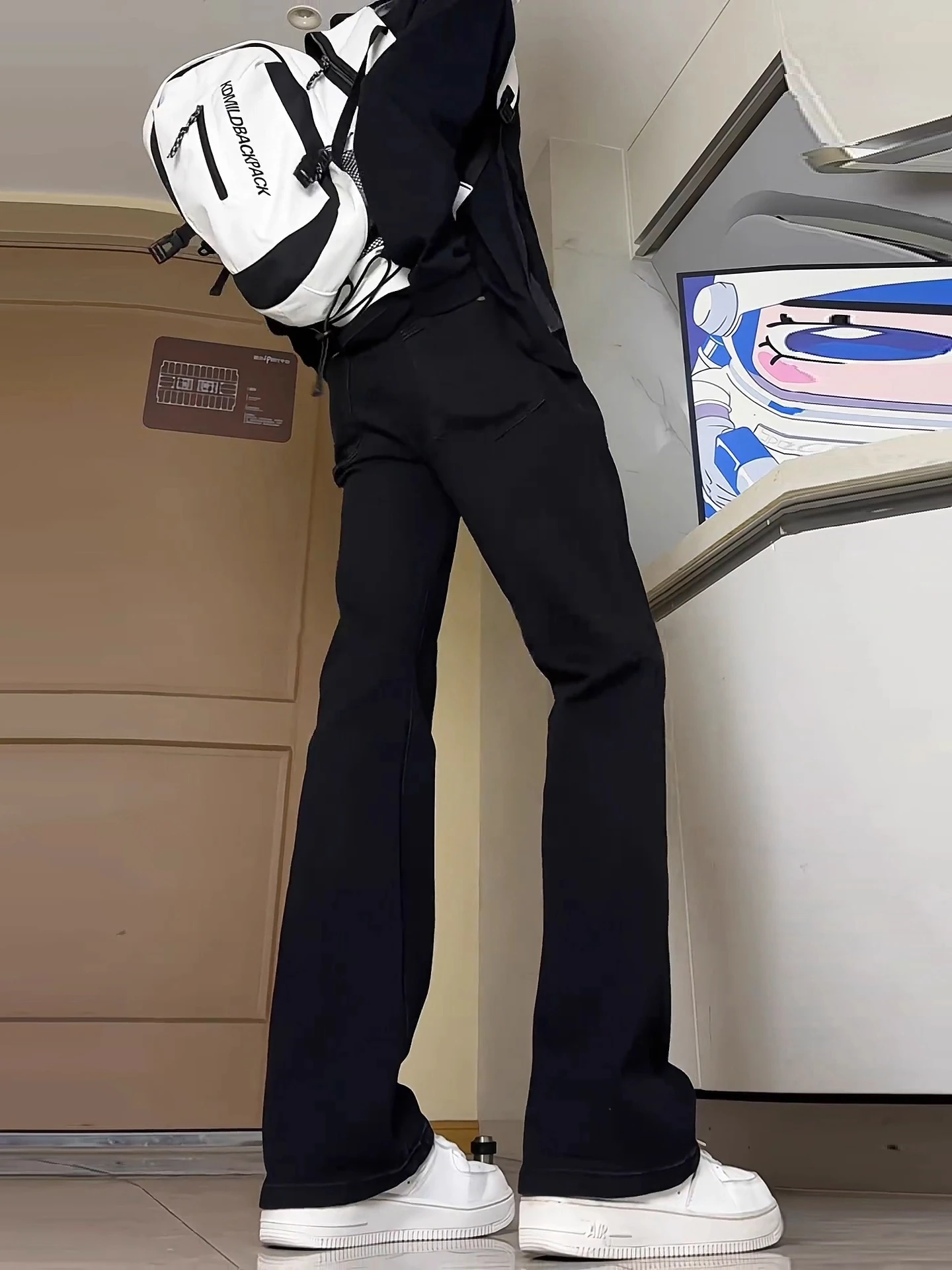 

High Waist Men's Denim Jeans Bla Elastic Slim Fit American Sle Knee Length Straight Narrow Version Knife Flared Pants