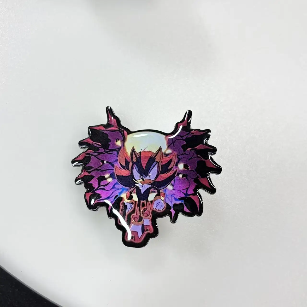 Edgy Shadow the Hedgehog Enamel Pin - Vibrant purple & red design for Hedgehog  fans. Adds bold style to jackets, bags, and more
