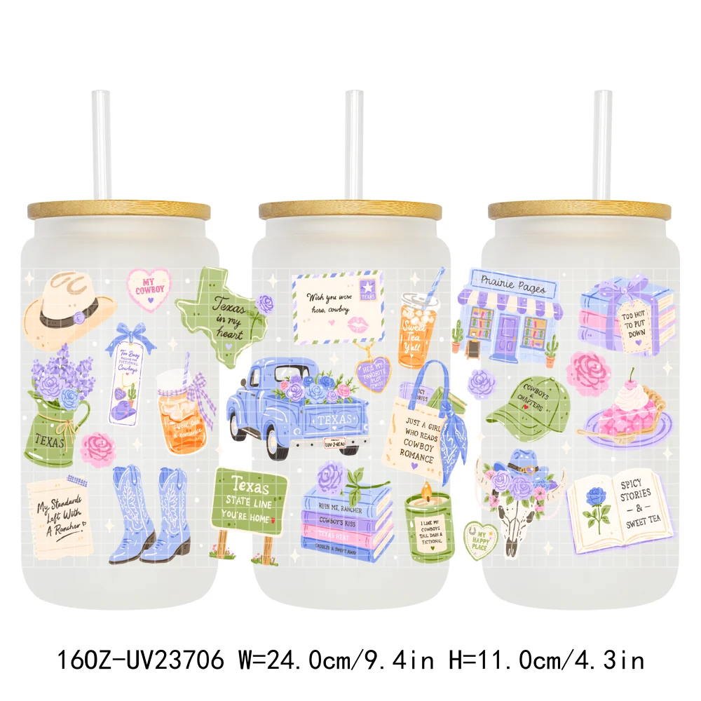 Aesthetic Bookish Girly Reading Club UV DTF Cup Wrap Ready To Apply Transfer Sticker Durable DIY Craft For 16OZ Libbey Glass Can
