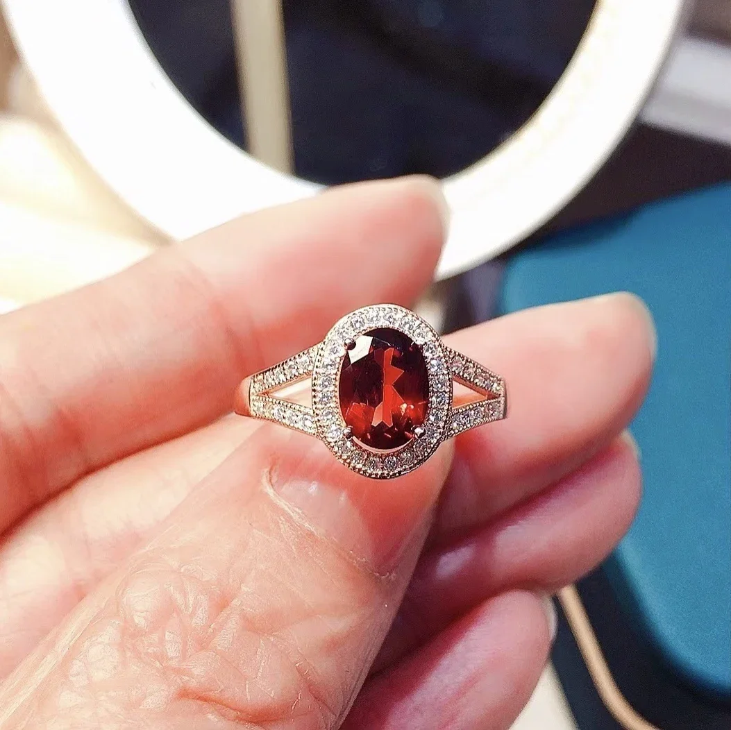 

Elegant Garnet Silver Ring for Party 6mm*8mm VVS Grade Natural Garnet Ring Solid 925 Silver Garnet Jewelry