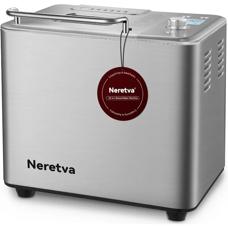 Neretva 20-IN-1 Compact Bread Maker Machine, Dual Heater 1.5LB/2LB Bread Machine Stainless Steel & Nonstick Ceramic Pan - Silver