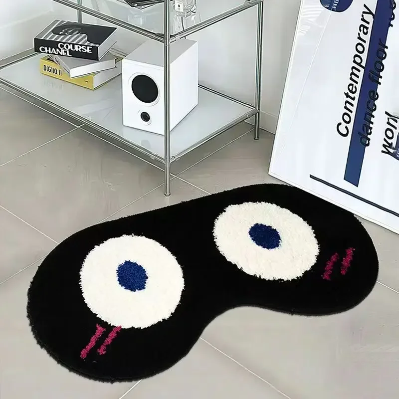 Cartoon Big Eyes Black Carpet Squinting Funny Imitation Cashmere Children's Bedroom Bedside Rug Living Room Sofa Area Floor Mat