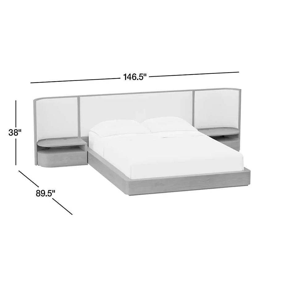 Modern Minimalist Walnut King Bed with Integrated Nightstands, Luxury Upholstered Bouclé Headboard, SolidWood Japan Platform Bed view 5