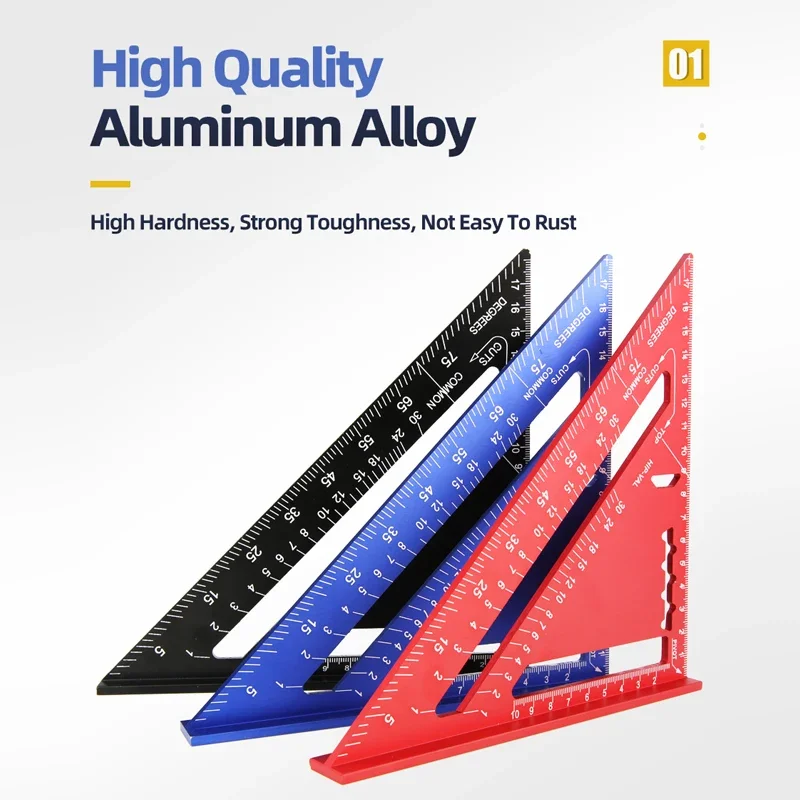 Triangle Ruler 7Inch Carpenter Square Ruler Aluminium Alloy Angle Measurement Woodworking Set Squares Gauges Triangular Ruler