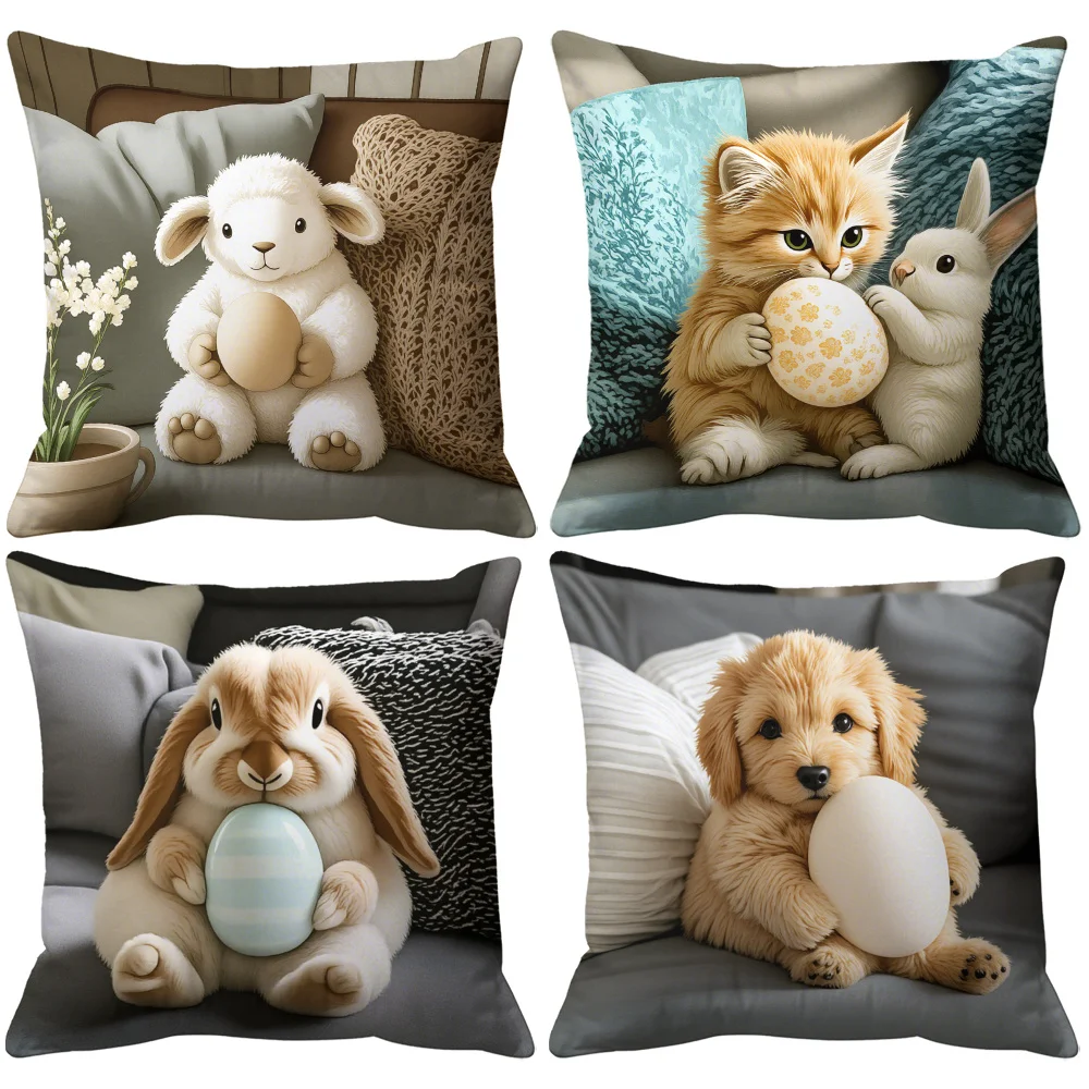 cute little lamb in the Easter egg digital printing pillow cover Short plush Suitable living bedrooms sofas throw cushion cover