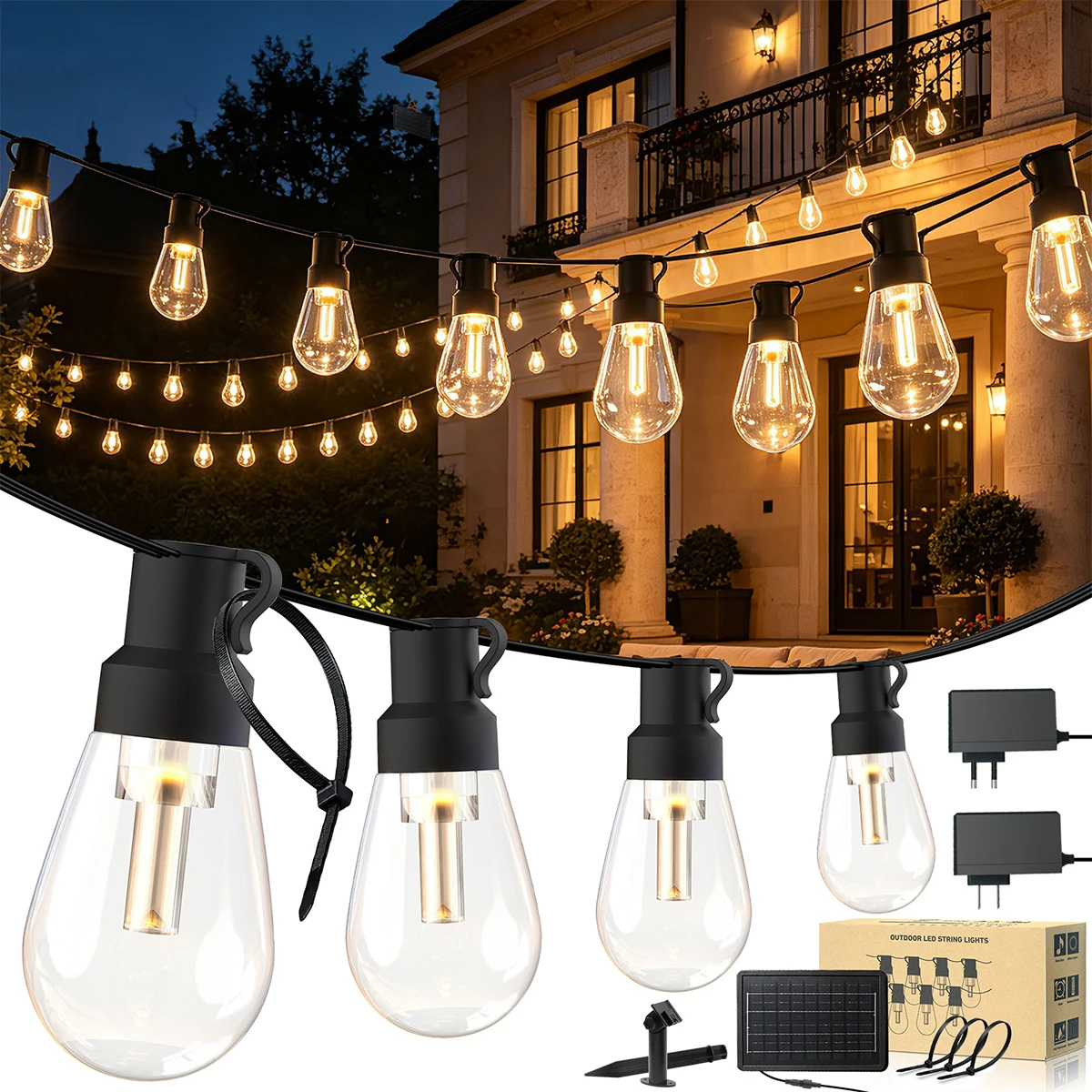 24V Solar Outdoor LED String Lights Power Kit Festoon Fairy Patio Garland Wedding Street Camping Garden Party Decoration Lights