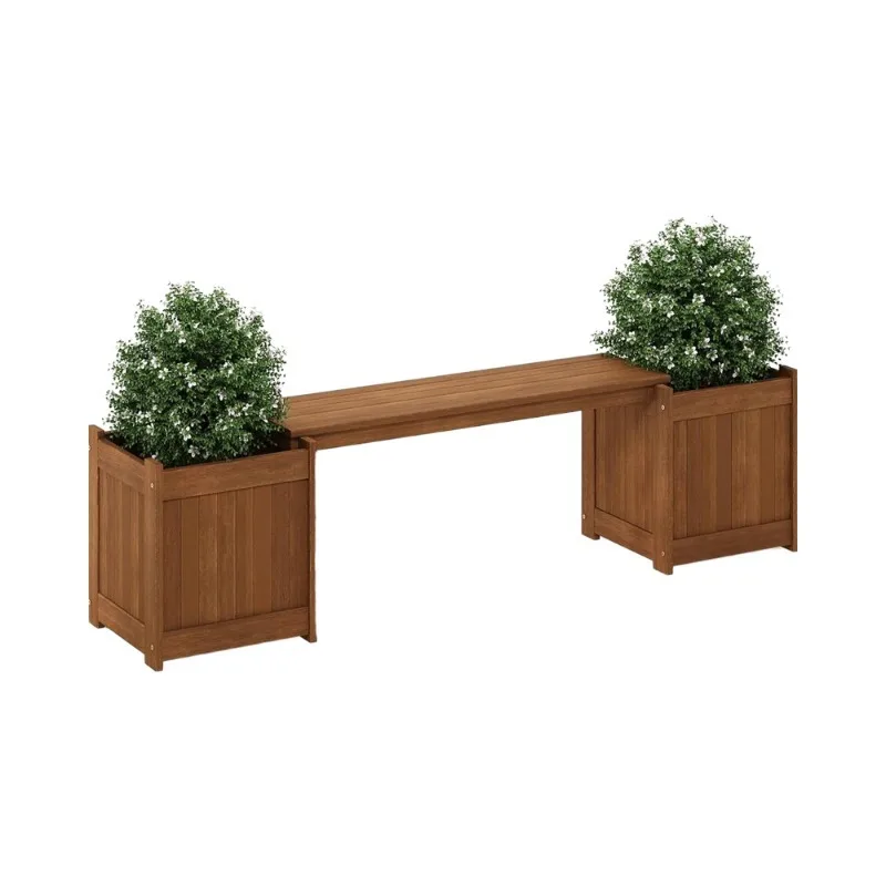 Modern design brown hardwood garden chair combined with flower box