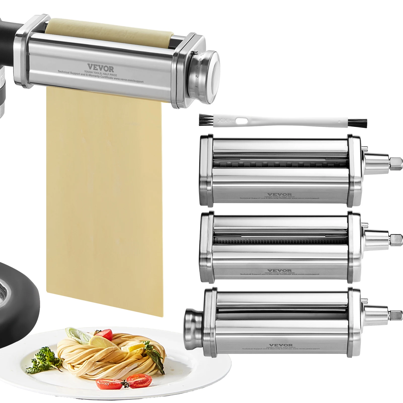 VEVOR Accessoires à Pâtes pour KitchenAid Robot Pâtissier 3PCS Rouleau à Pâtes avec Coupe-Spaghetti