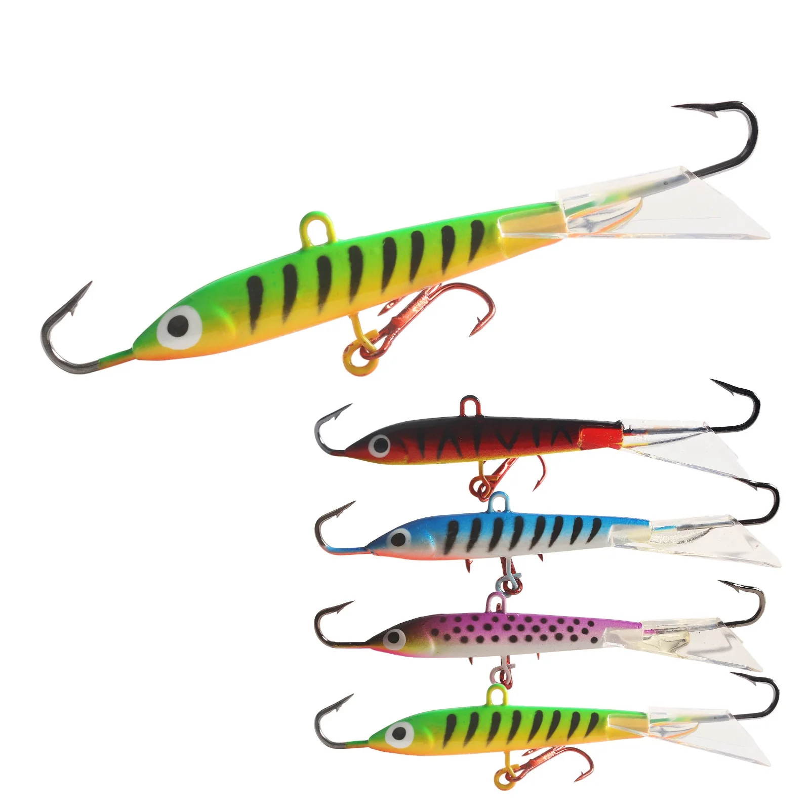 8.2 سنتيمتر 16.6 جرام الجليد الصيد إغراء هوك معالجة سمك السلمون المرقط القفز موازن المعادن الصلبة مع وهمية/الرقصة الطعم صندوق الشتاء Wobblers الرصاص رئيس #1