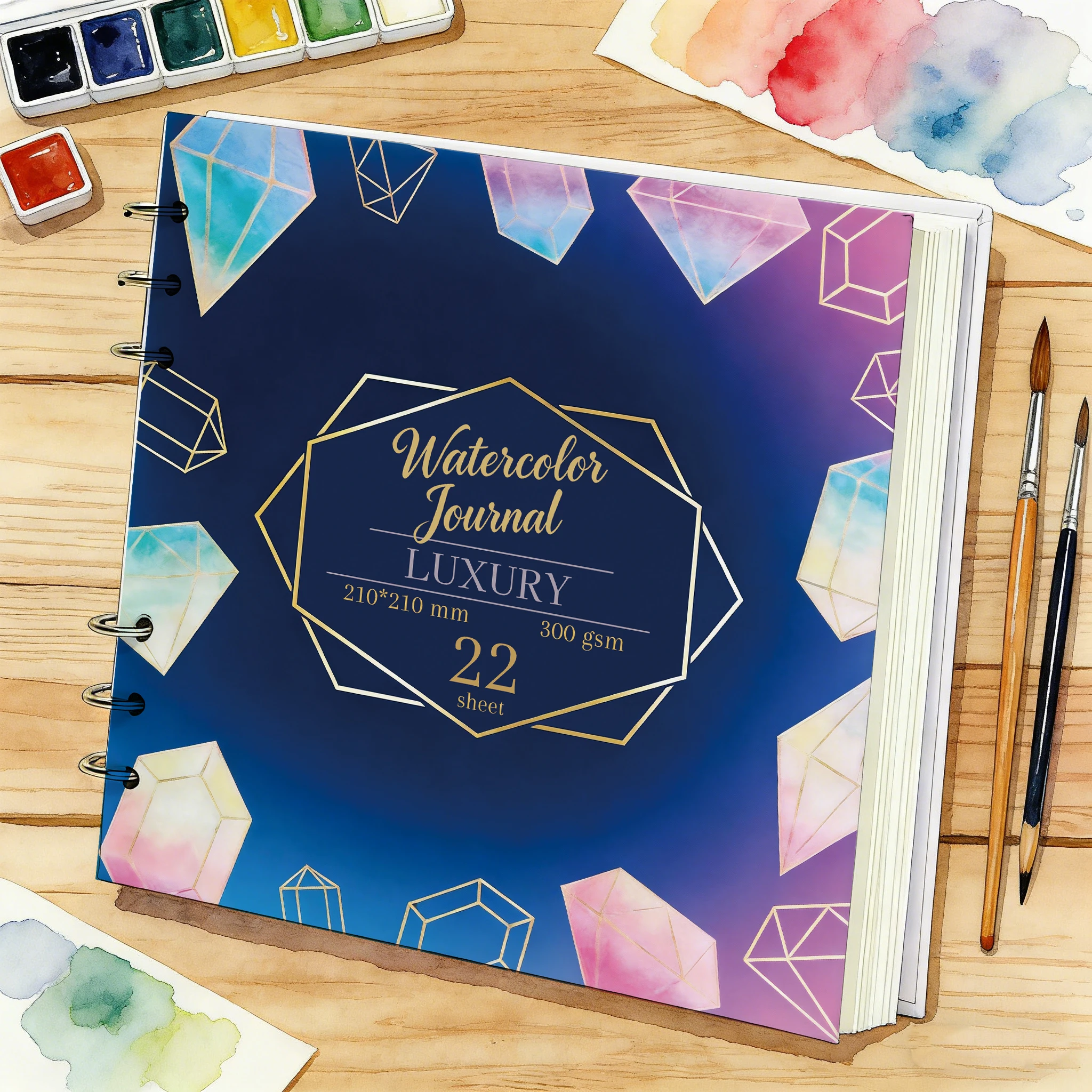 Watercolor Journal, 210x210 mm Square Sketchbook with Pink Floral Watercolor Cover, 22 Sheets 300GSM Heavy-Duty Rough Texture Wa