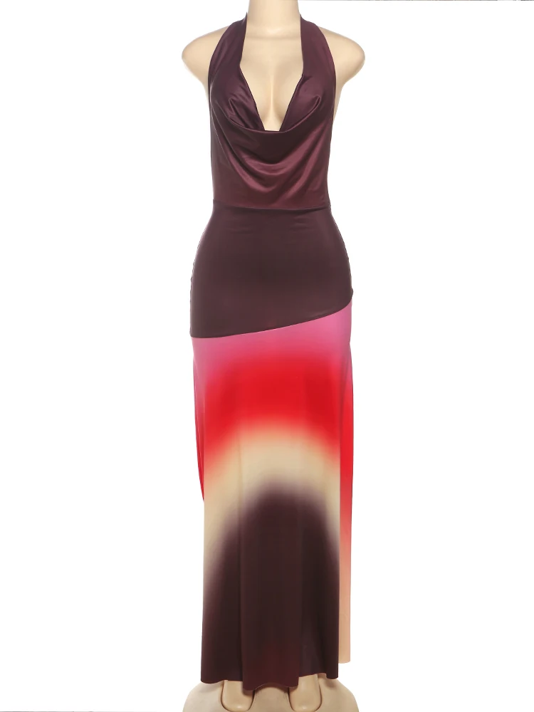 Seltsame Puss Kontrast Patchwork Kleid Frauen Backless Ärmellose Halter Quaste Swing Kragen Sexy Mitternacht Clubwear Party Vestidos