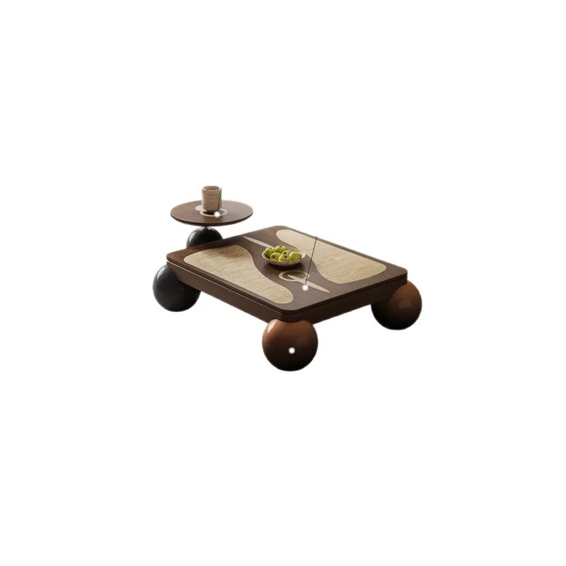 

Medieval square coffee table, combination walnut leather designer, creative retro art, villa living room home tea table