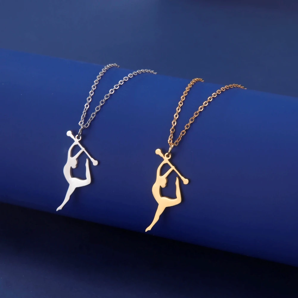 Skyrim Gymnastics Design Necklace for Women Girls Fashion Sports Pendant Stainless Steel Jewelry Dancer Gymnast Birthday Gift