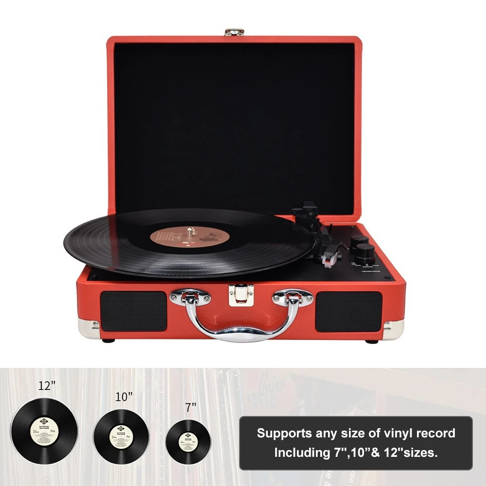 Record Player 3-Speed Turntable Built-in Speaker BT Function Support 7'' /10'' /12'' Belt-Driven Record Player Vintage Turntable