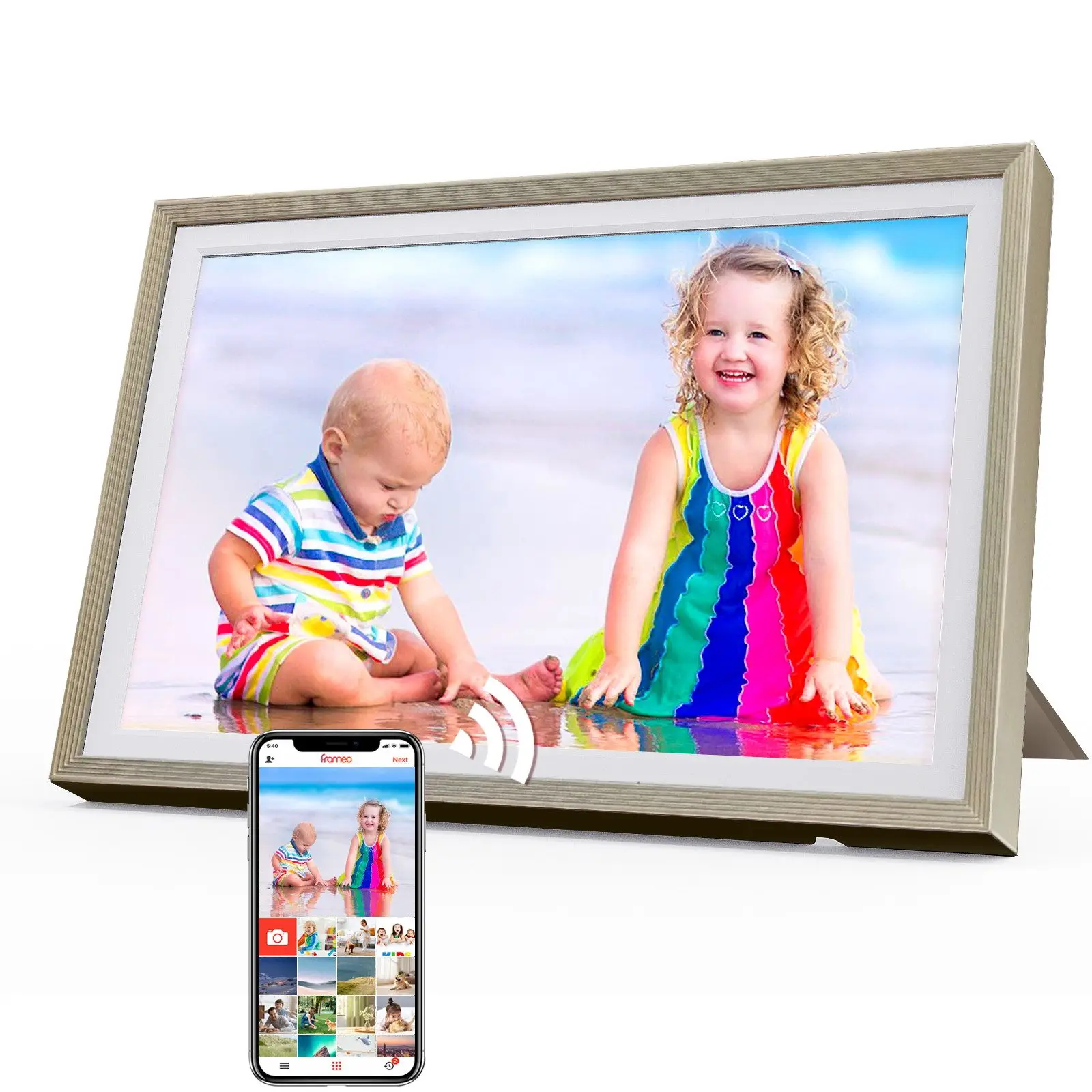 Smart Digitaler Bilderrahmen mit WiFi Fotoübertragung, 1280x800 HD IPS Display, 32GB Speicher, Körper Sensor, Frameo App, Elektronischer Fotorahmen für Fotos & Videos, Intelligenter Wandbilderrahmen
