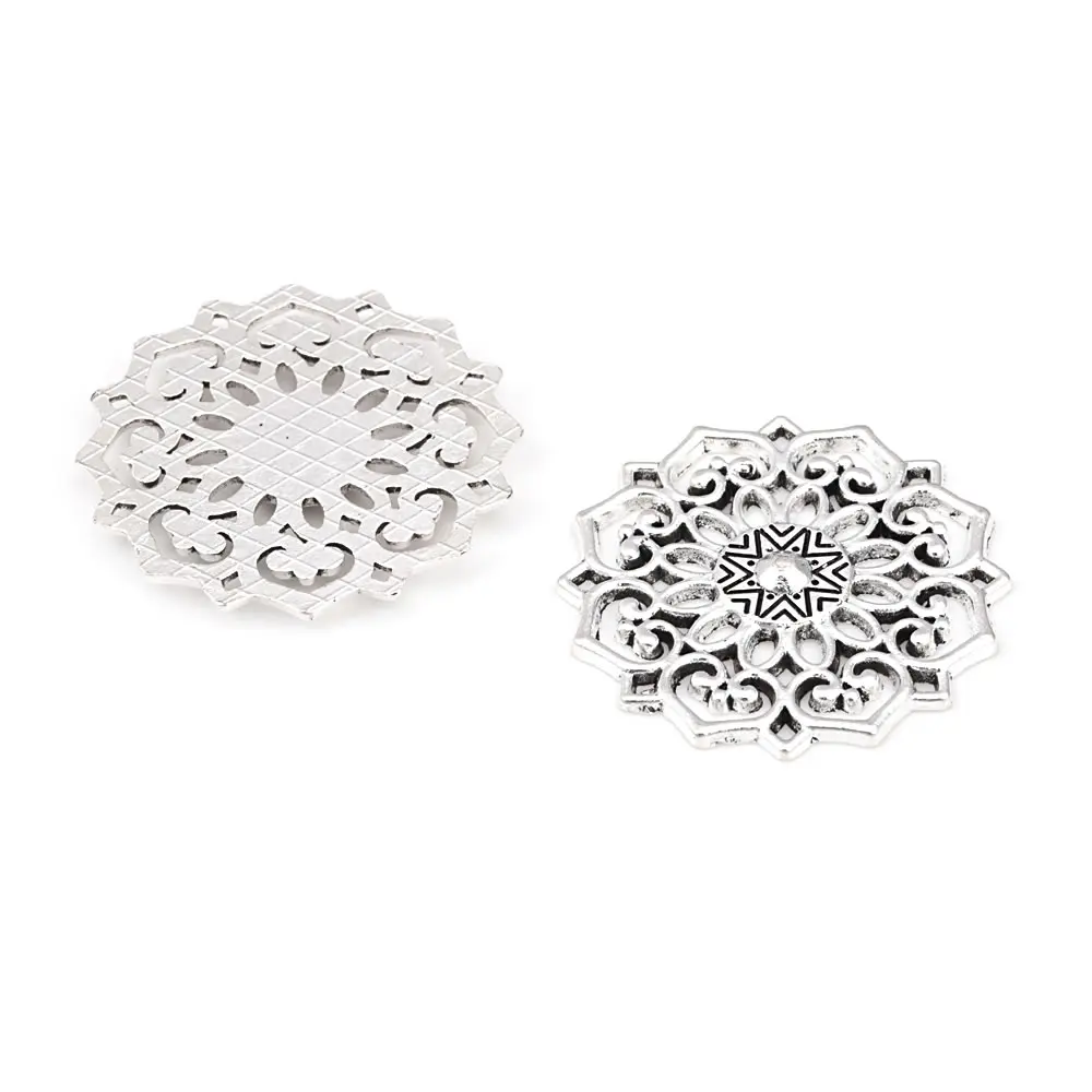 20PCS 20MM 31.5MM Antique Silver Color Zinc Alloy Big Decorative Flower Connect Charms Pendants Jewelry Findings Accessories