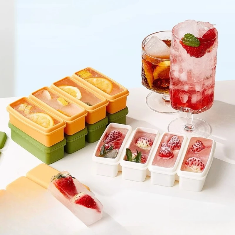 Long Ice Cube Molds Household Creative Silicone Ice Cube Trays Large Capacity Food-grade Large Ice Brick Box Molds with Cover