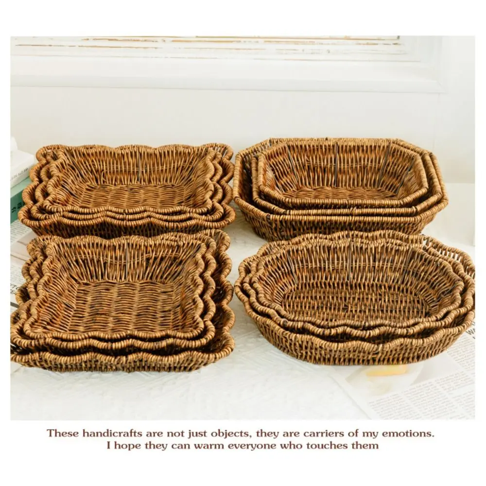Multistyles Nachahmung Rattan Obstteller Retro Woven Handheld Lagerung Rattan Gewebt Tee Tablett Picknick Snacks Diverse Körbe