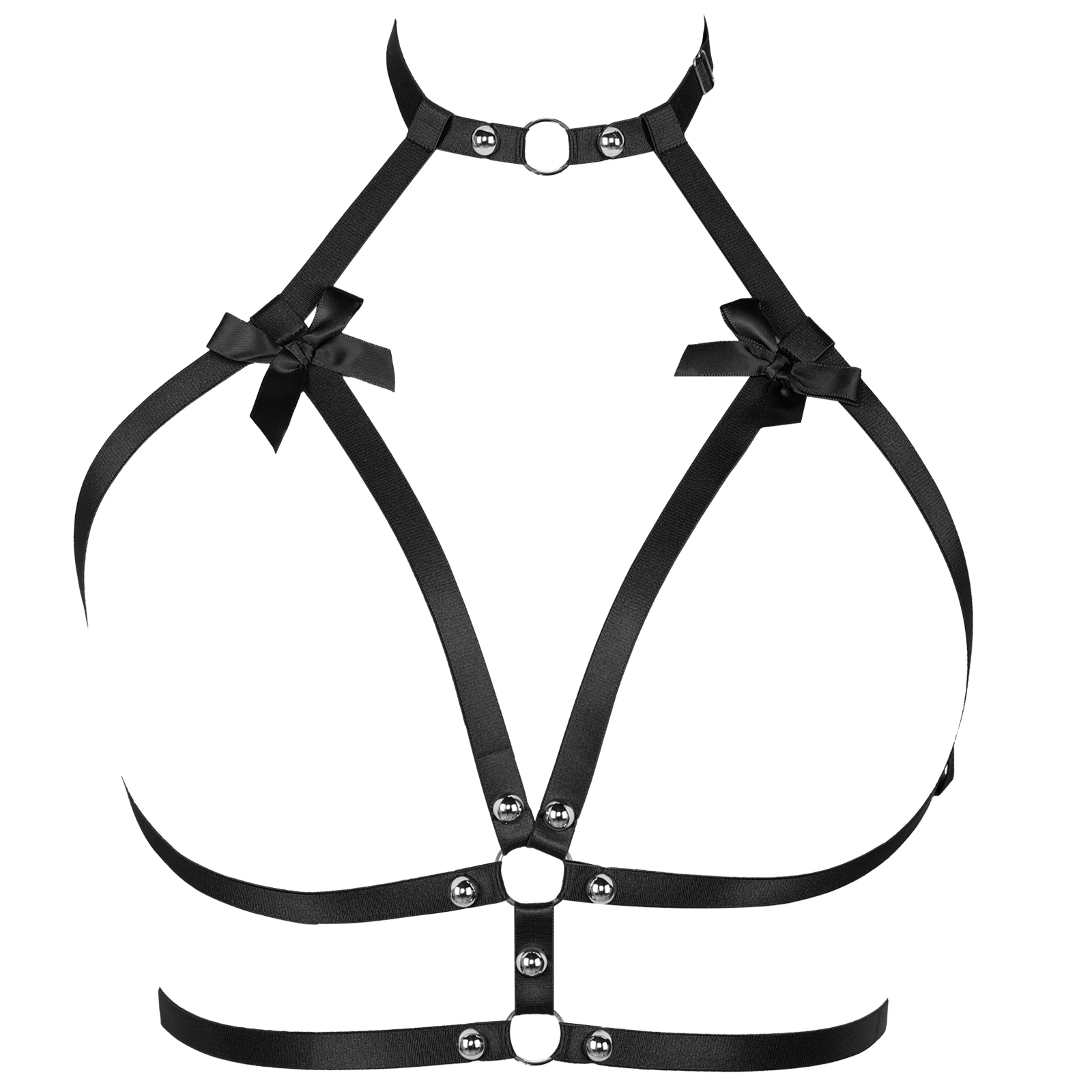 

Women Sexy Bow Harness Cage Bra Elastic Body Harness Fashion 90's Crop Top Goth Rave Adjustable Body Stocking Bustier Pole Dance