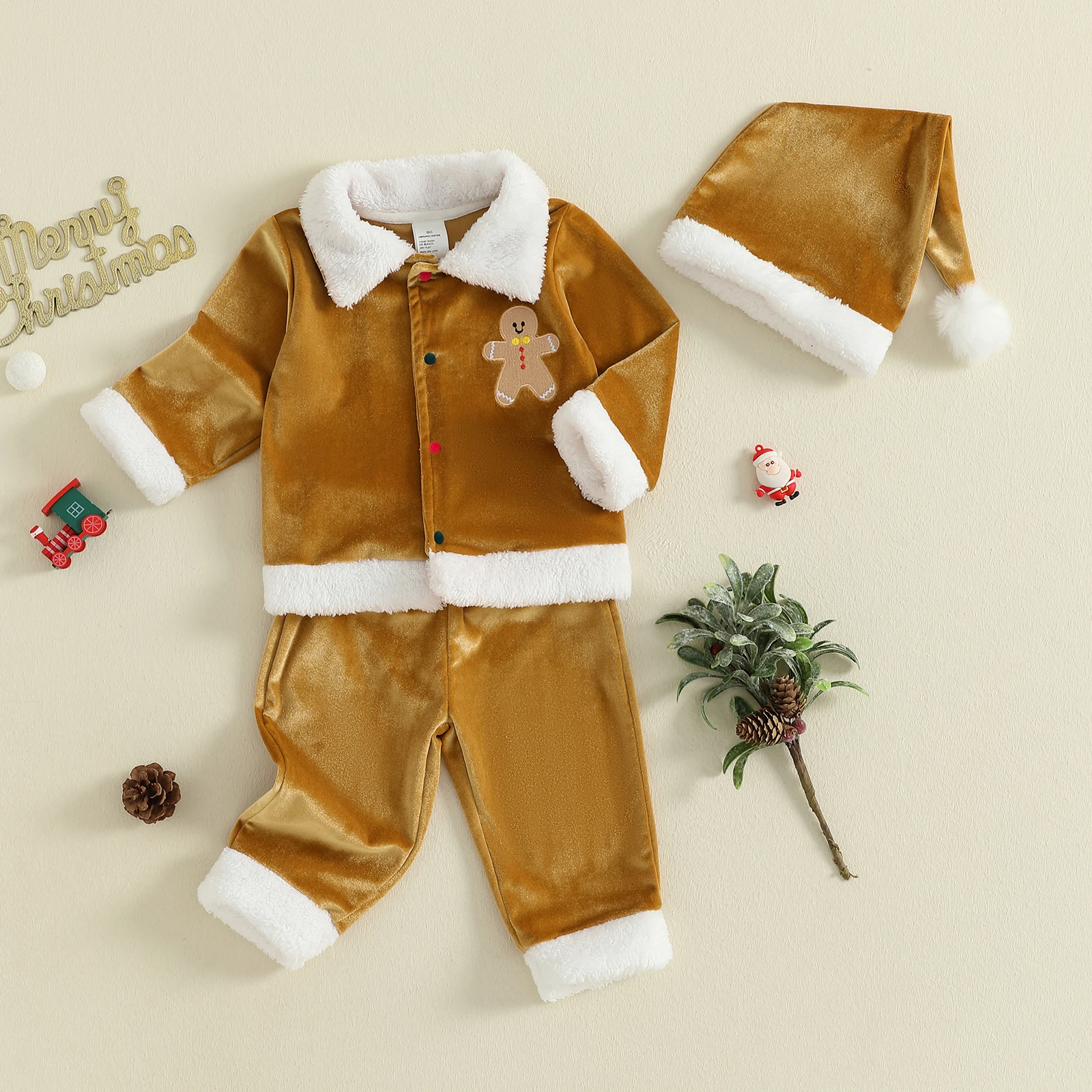 Tregren Toddler Girl Boy Christmas Outfits Long Sleeve Lapel Button Down Tops + Elastic Waist Pants Santa Costume Set