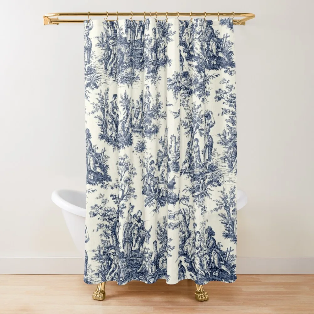 

NOMADES Artsy vintage Toile de Jouy - Navy and white Shower Curtain Shower Set For The Bathroom In The Bathroom Curtain