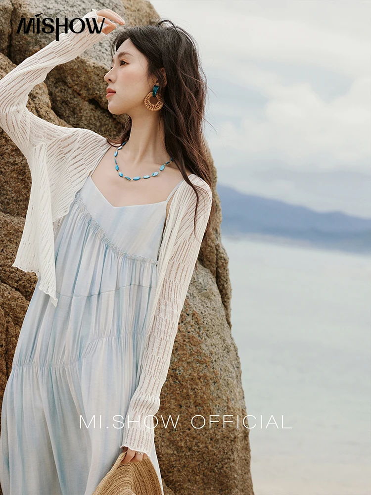 MISHOW Zomer Casual Vest voor Vrouwen 2023 Nieuwe V-hals Lange Mouw Slanke Gebreide Vesten Vrouwelijke Mode Witte Tops MXE16Z1193