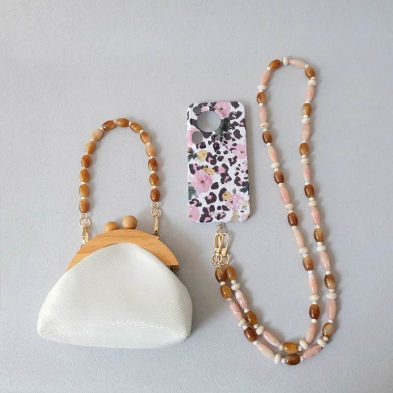 New Fashion Woman Bag Accessory Detachable Solid Beaded Chains Cute Acrylic Luxury Strap Women Bag Brown Shoulder Handle Chain