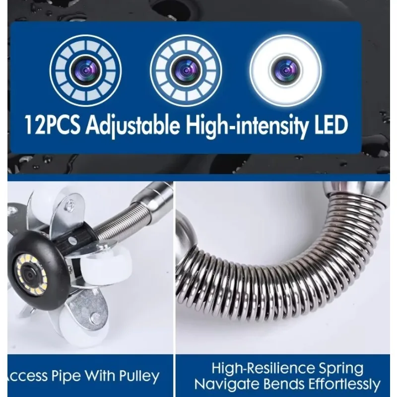 Drain Pipe Camera HD 4.3in Screen with 16GB DVR Works Underwater up To10M Sewer Inspection Borescopes for Plumber
