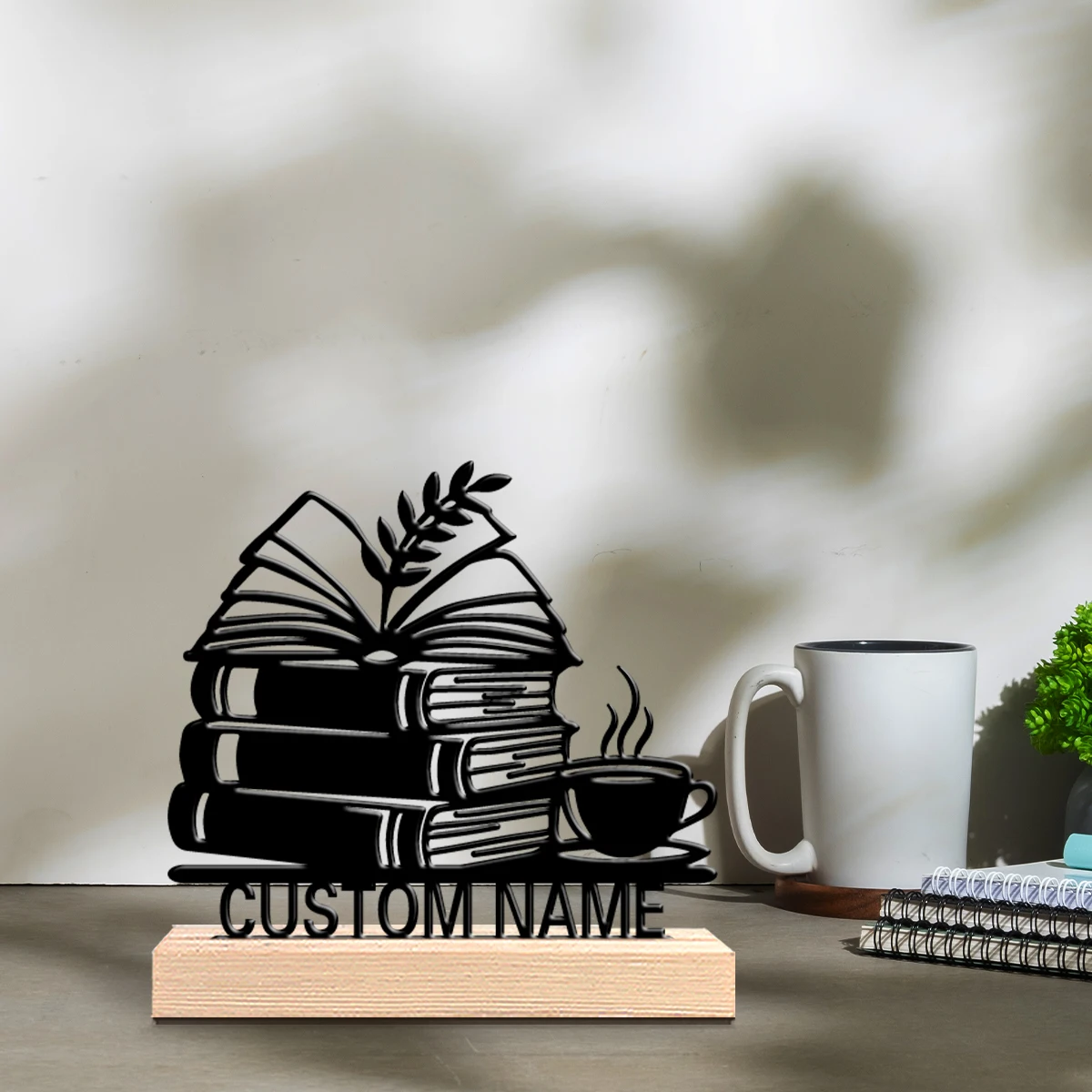 1pc Romantic Personalized Custom coffee Metal Statues Desktop sculpture with wooden base suitable for pet grooming