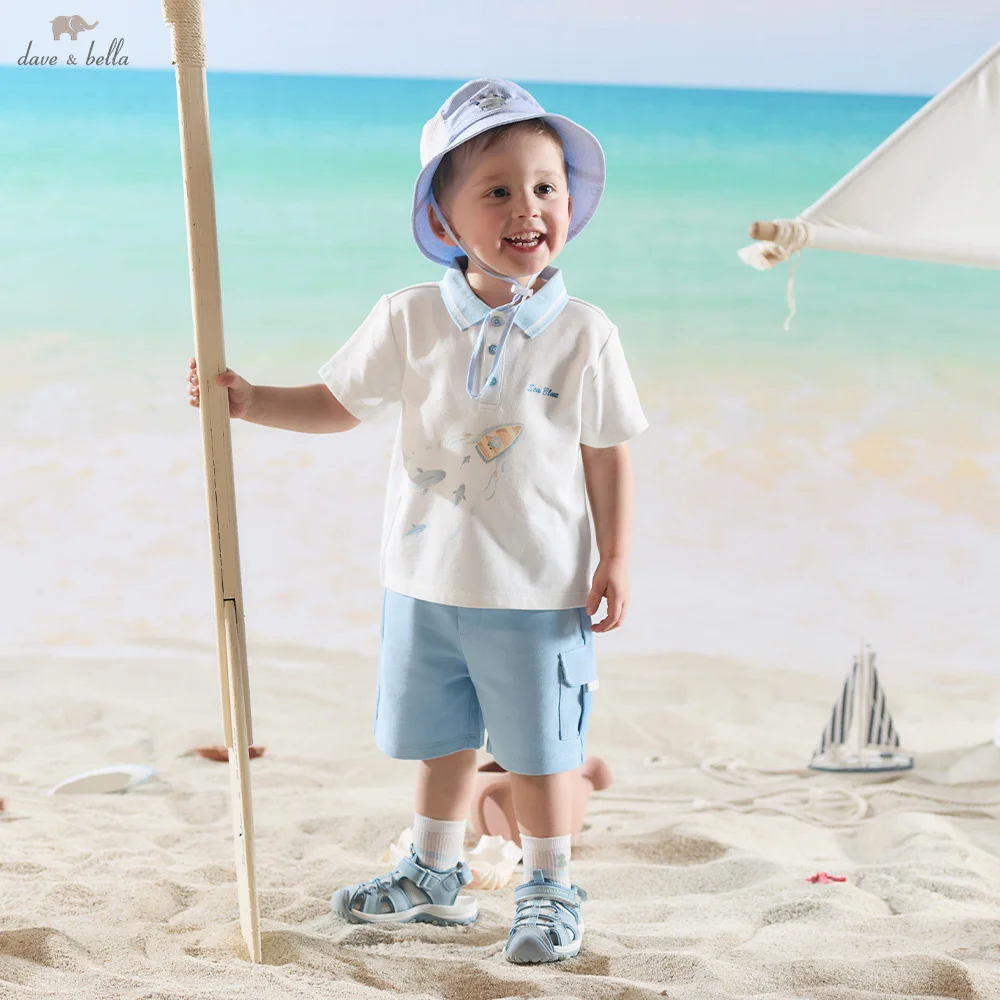 Dave Bella Boys Summer Two-Piece Set Kids Short Sleeve Top Shorts Suit Casual Trousers Children Clothing Cool Pullover DB2262410