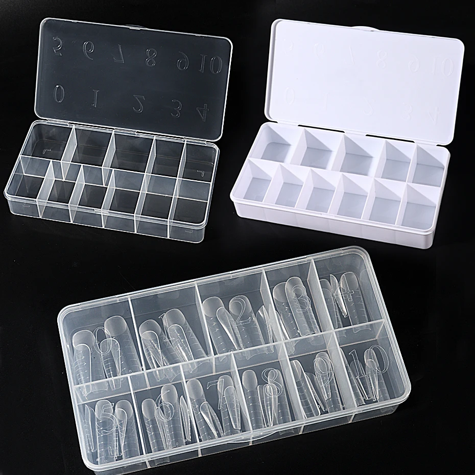 

1Pcs 10Grids Large Capacity Nail Tip Storage BoxTransparent or White Plastic Organizer Case For Fake Nails Beads Jewelry