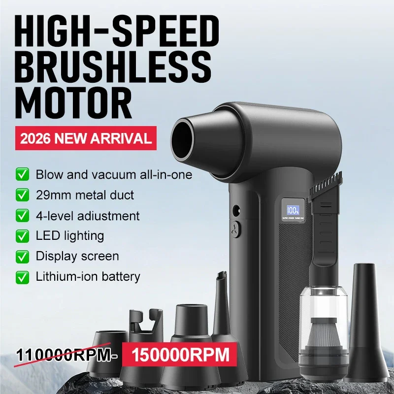 Cordless Turbo Fan Blower 150000RPM Portable Mini Air Duster Cleaning Tool for Electronic Devices Home and Workshop