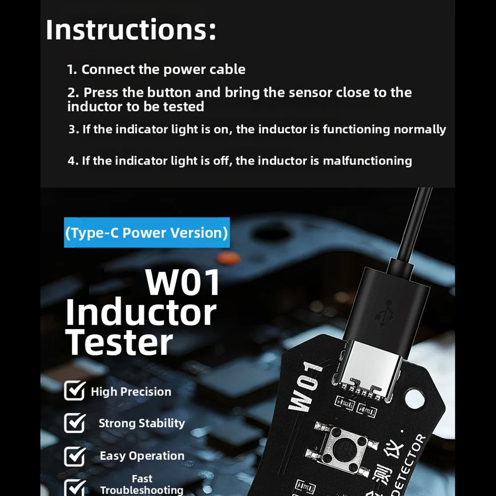 Handheld Inductance Tester for Electronic Component Diagnostics Featuring Quick Setup and Visual Status Indication for Inductors