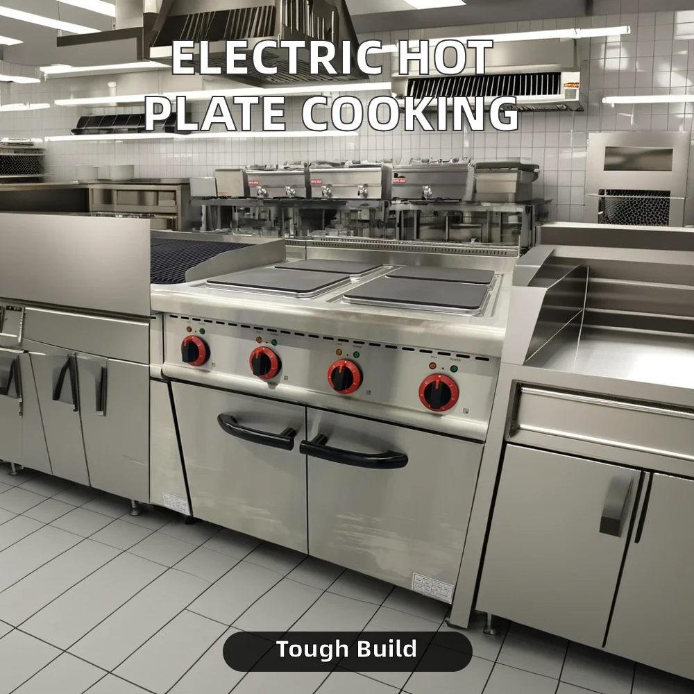 Good Quality Electric 4-Burner Square Plate Stainless Steel Cooking Range Cabinet For Bakery Winery Commercial Kitchen Equipment