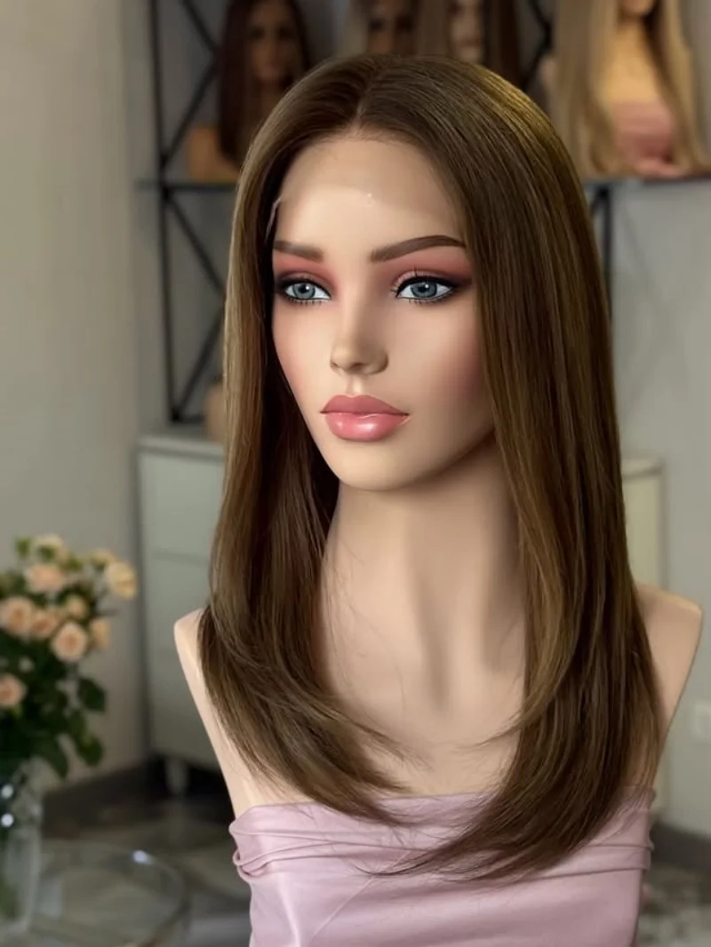 13x4 Ombre Dark Chocolate Brown Synthetic HD Lace Front Wig Preplucked Hairline Glueless Wig Soft Straight Bob Wig for Girls