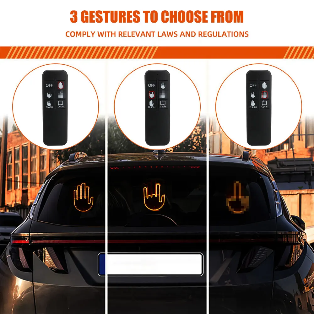Car LED Finger Light Gesture Light Multi-Function Car Warning Light Anti-Collision Light Interactive Palm Light with Remote Cont