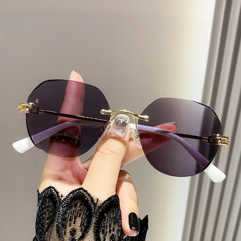 1pc Rimless Anti-Blue Glasses Color Changing Women Luxury Gradient Shades Reading Glasses Ladies Framless Eyewear For Daily Use