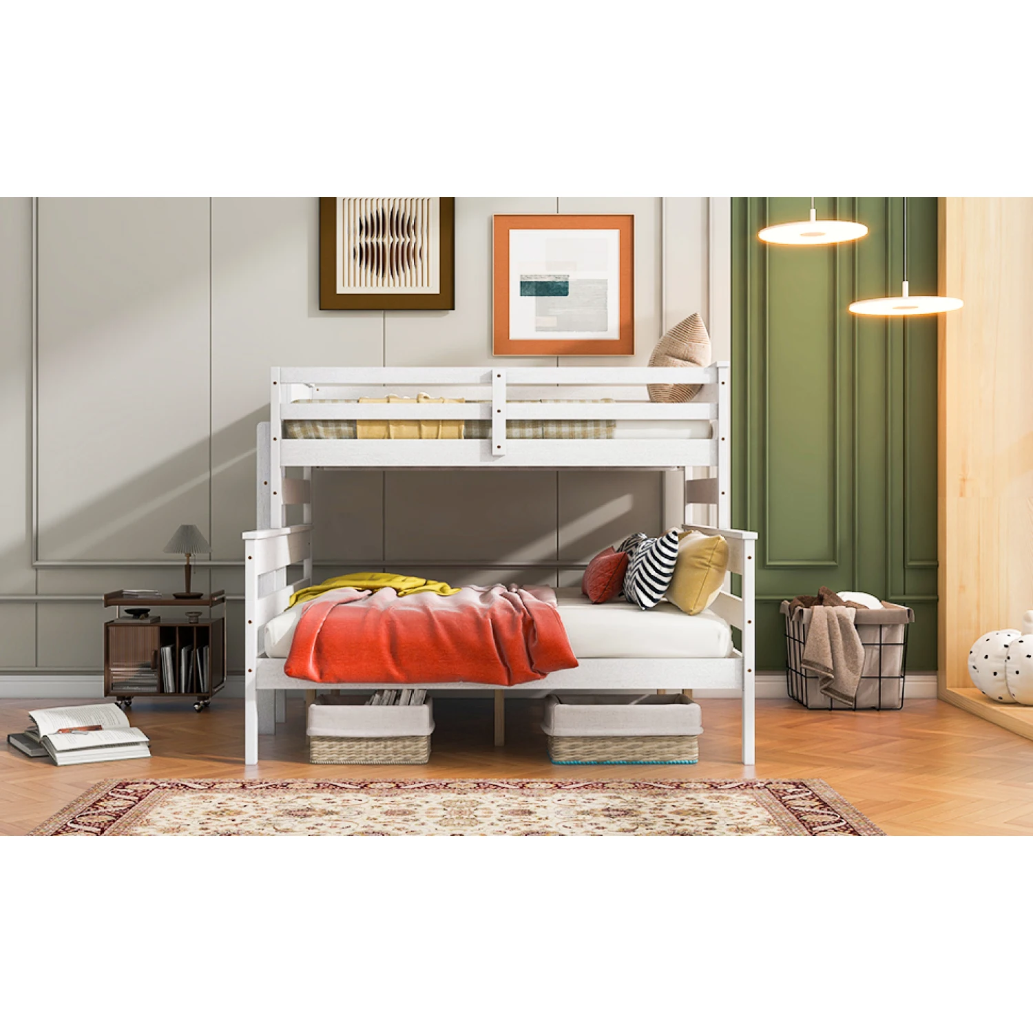 Letto a castello king size Twin XL in legno con scaletta, bianco